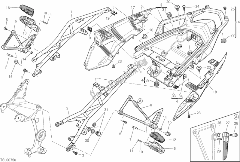 Toutes les pièces pour le Cadre Arrière Comp. Du Ducati Multistrada 1200 S Touring USA 2012